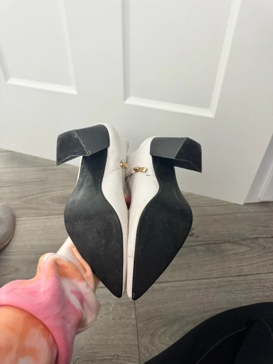 White Pointed Toe Ankle Boots with Black Block Heel - Women's - Picture 3 of 4